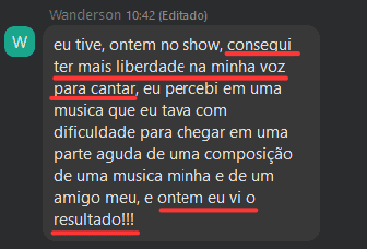 Print do Wanderson: no show conseguiu mais liberdade na voz e alcançou a parte aguda de uma música que tinha dificuldade
