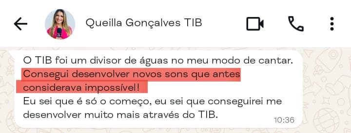 Print da Queilla Gonçalves: conseguiu desenvolver novos sons que antes considerava impossíveis